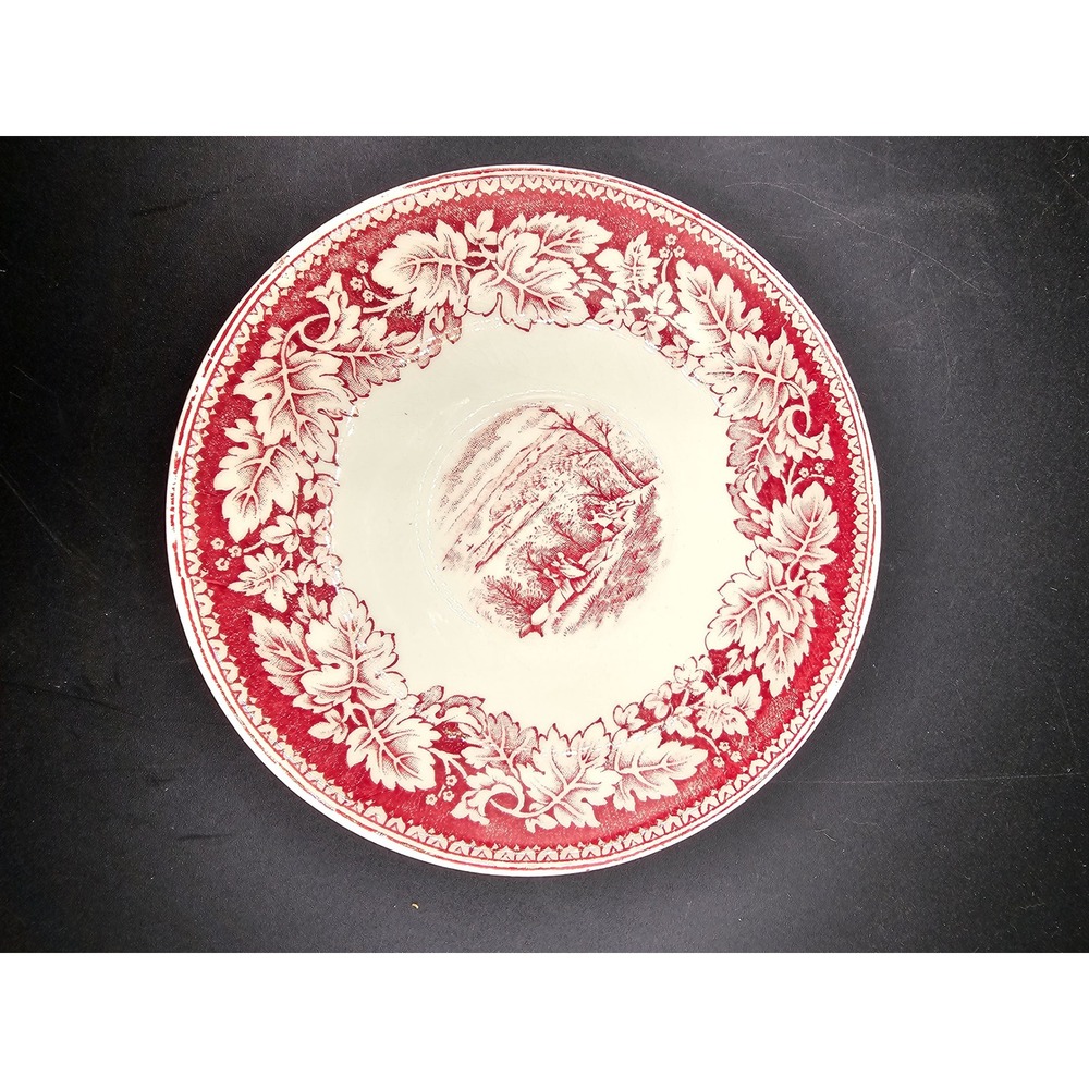 Homer Laughlin Currier & Ives Red Transferware Bowl Saucer Farm Scene 6 Inch